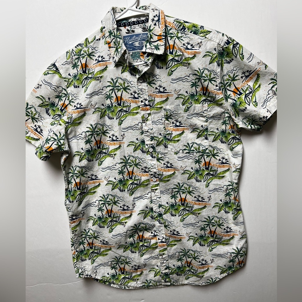 HUNTINGTON BEACH CLUB HAWAIIAN ALOHA SHORT SLEEVE SHIRT SUNSET SCENE MEDIUM